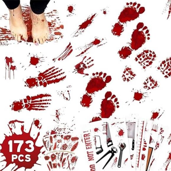 173PCS Halloween Bloody Footprints Floor Clings Plus Tattoos - Picture 8 of 8